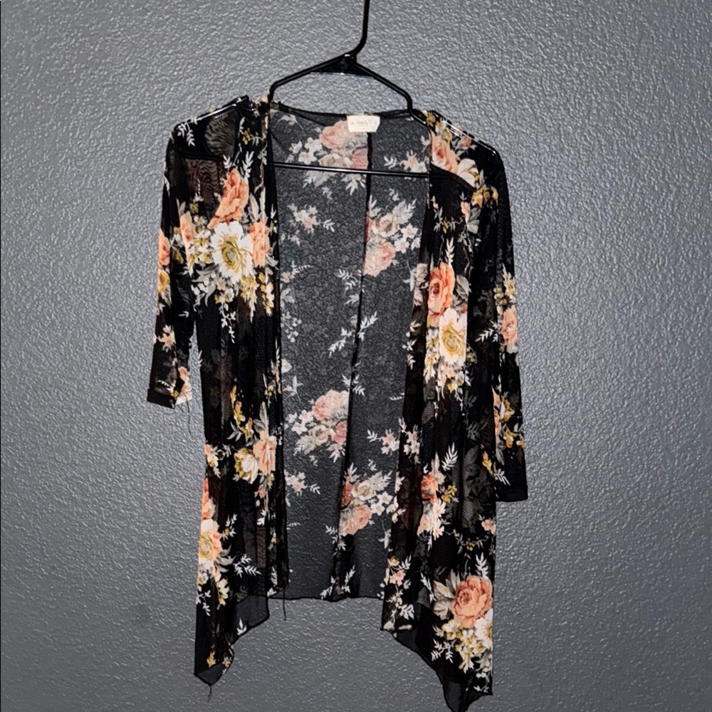 Black Sheer Floral Blouse Top